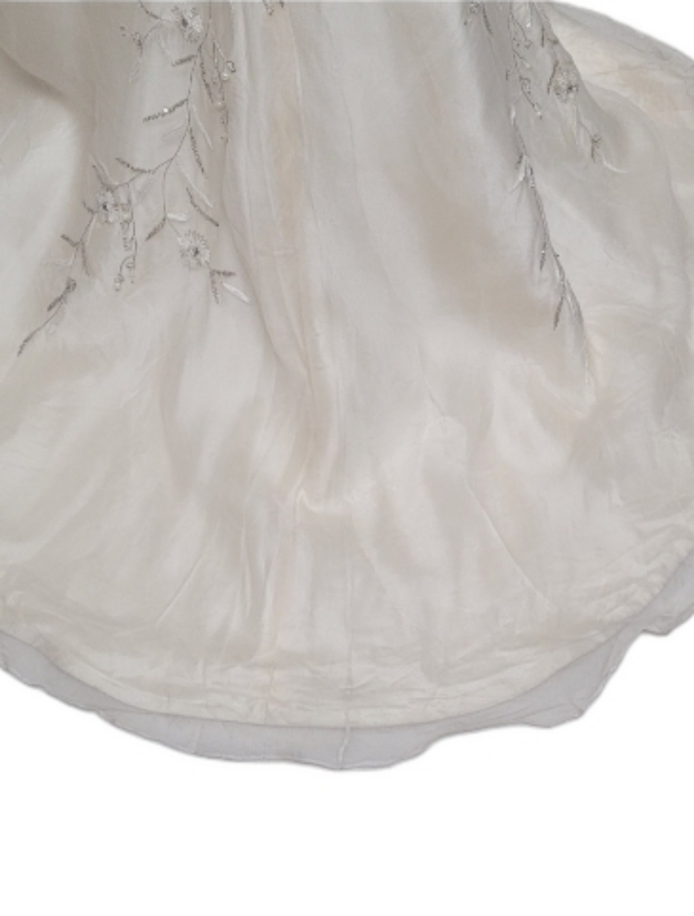 90s Vintage Lazaro Cream Silk Floral Embroidered Pearl Strapless Column Dress 10 - Picture 10 of 13